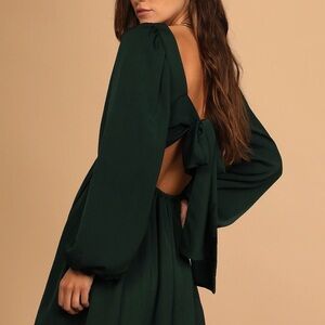 Lulu's Deep Green Backless Dress with Bow